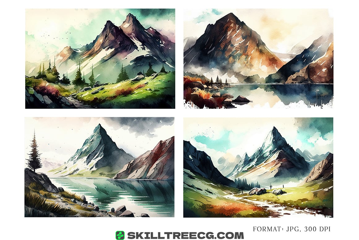 图片[2]-Watercolor Landscape Mountains Background（392680）-技能树